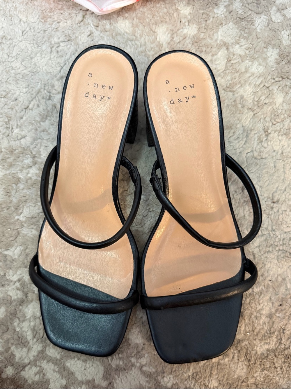 a new day Black Minimalist Strappy Block Heel Sandals